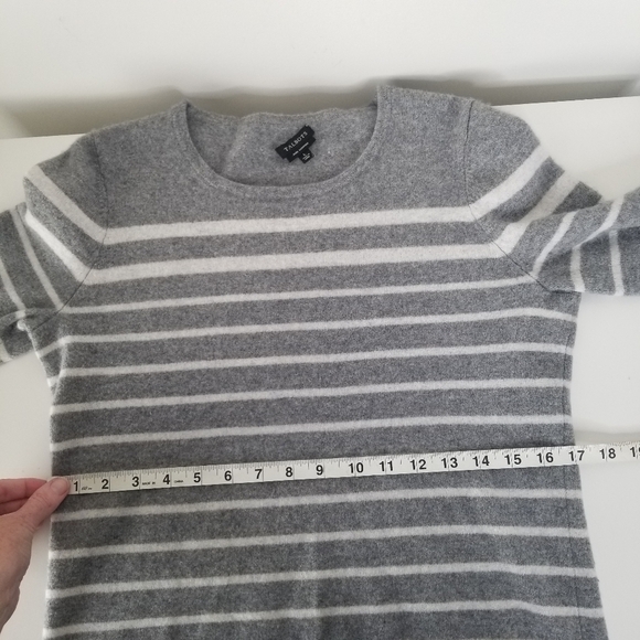 Talbots 100% Cashmere Gray/White Striped Crewneck Sweater Size L - Picture 2 of 11